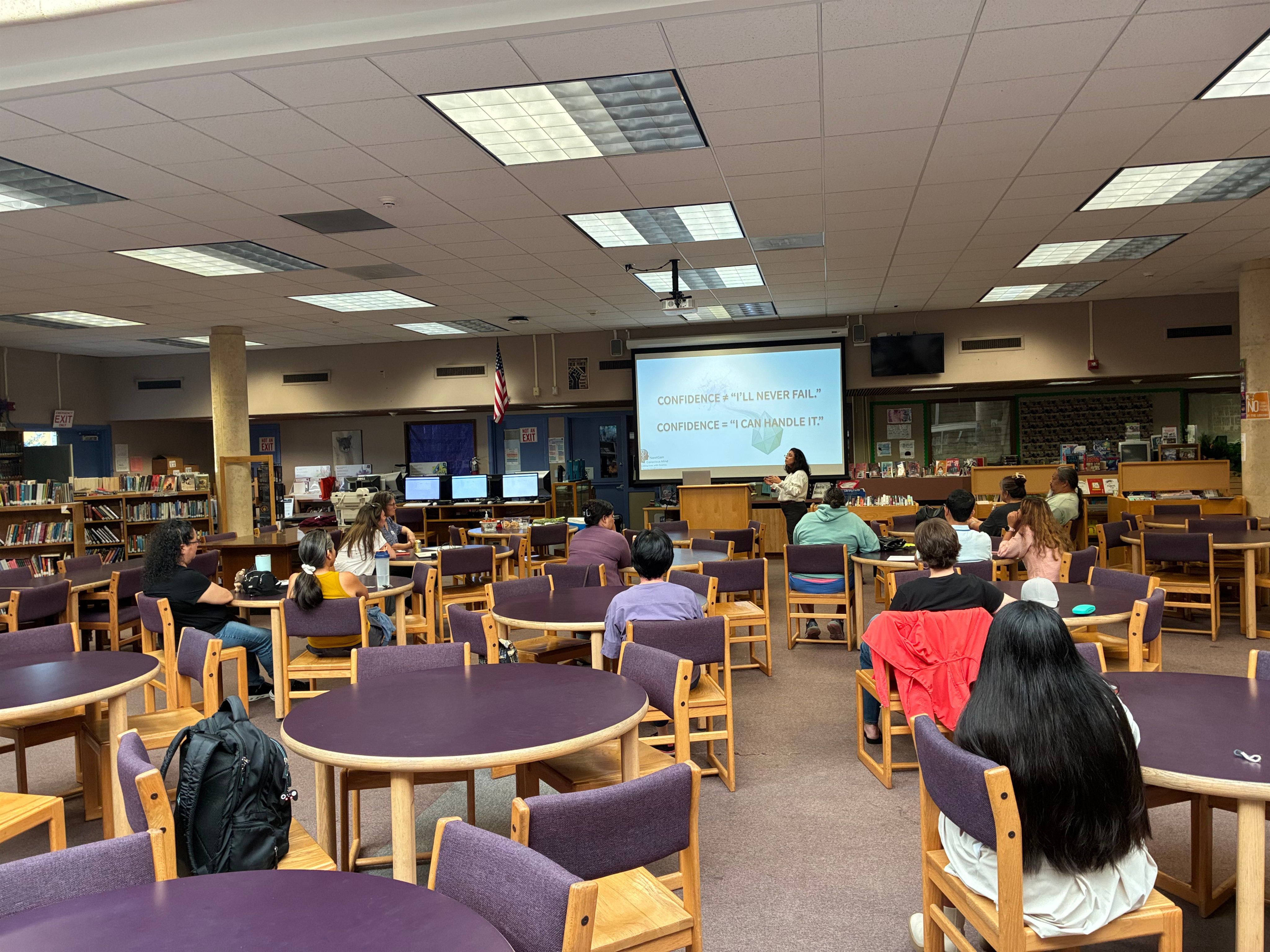 Parents participating in the Raising Confident Kids workshop at Newark Middle School PTSA